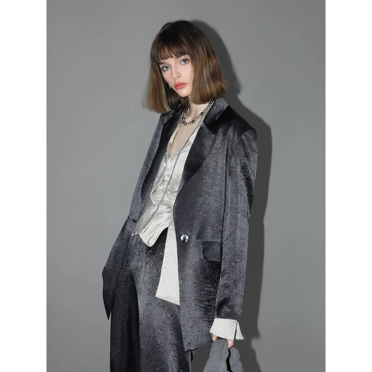 COCOBELLA_Asymmetric_Pleat_Straight_Stand_Collar_Office_Women_Long_Sleeve_Shirts_MISSTT