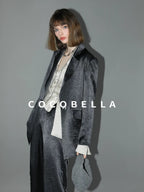 COCOBELLA Asymmetric Pleat Straight Stand Collar Office Women Long Sleeve Shirts