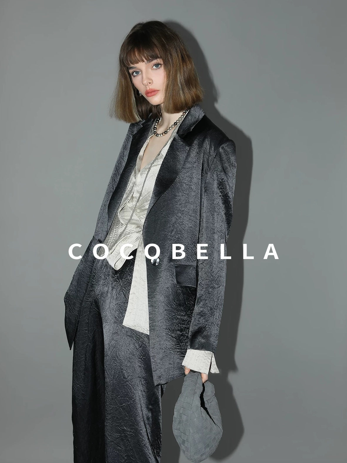 COCOBELLA Asymmetric Pleat Straight Stand Collar Office Women Long Sleeve Shirts