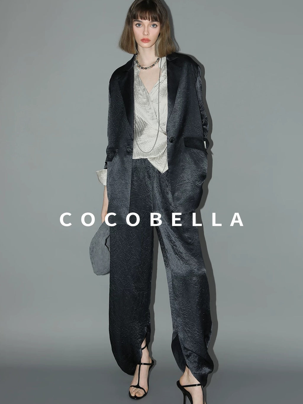 COCOBELLA Asymmetric Pleat Straight Stand Collar Office Women Long Sleeve Shirts