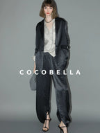 COCOBELLA Asymmetric Pleat Straight Stand Collar Office Women Long Sleeve Shirts
