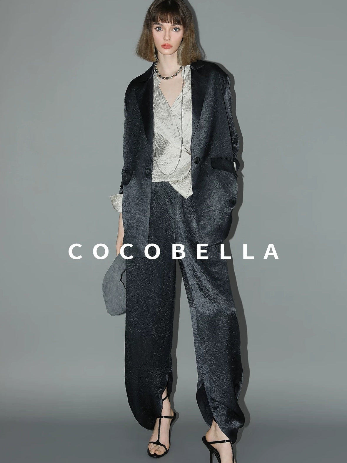 COCOBELLA Asymmetric Pleat Straight Stand Collar Office Women Long Sleeve Shirts