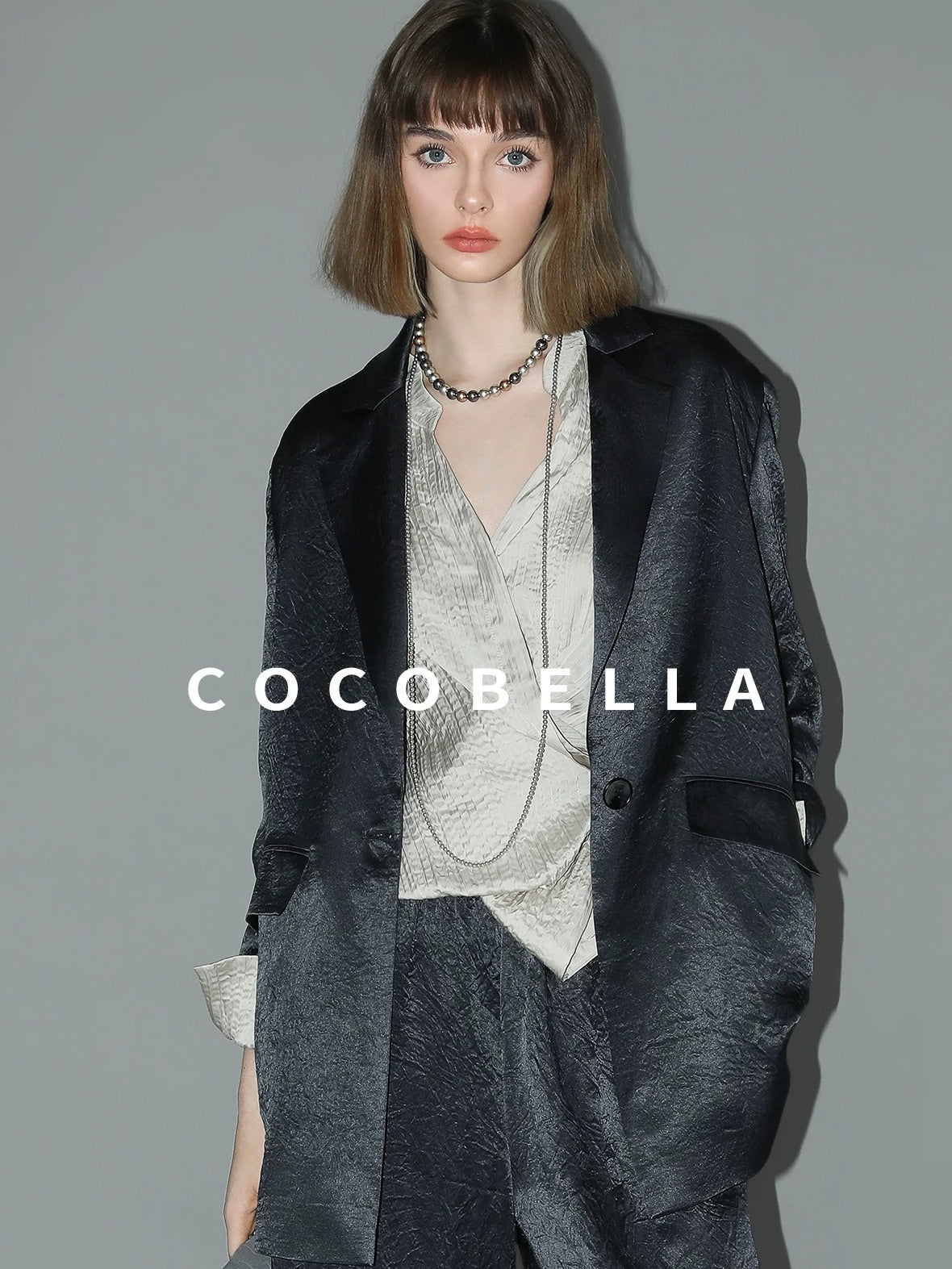 COCOBELLA Asymmetric Pleat Straight Stand Collar Office Women Long Sleeve Shirts