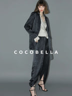 COCOBELLA Asymmetric Pleat Straight Stand Collar Office Women Long Sleeve Shirts