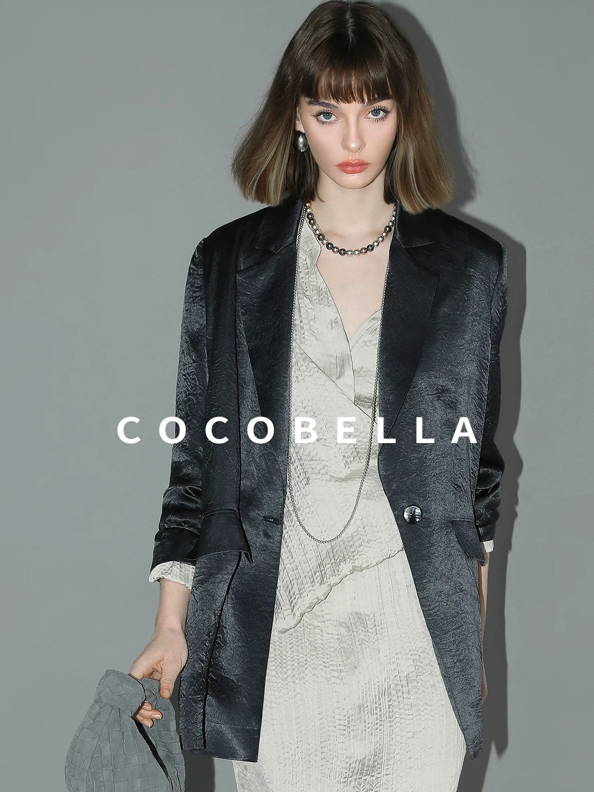 COCOBELLA Asymmetric Pleat Straight Stand Collar Office Women Long Sleeve Shirts