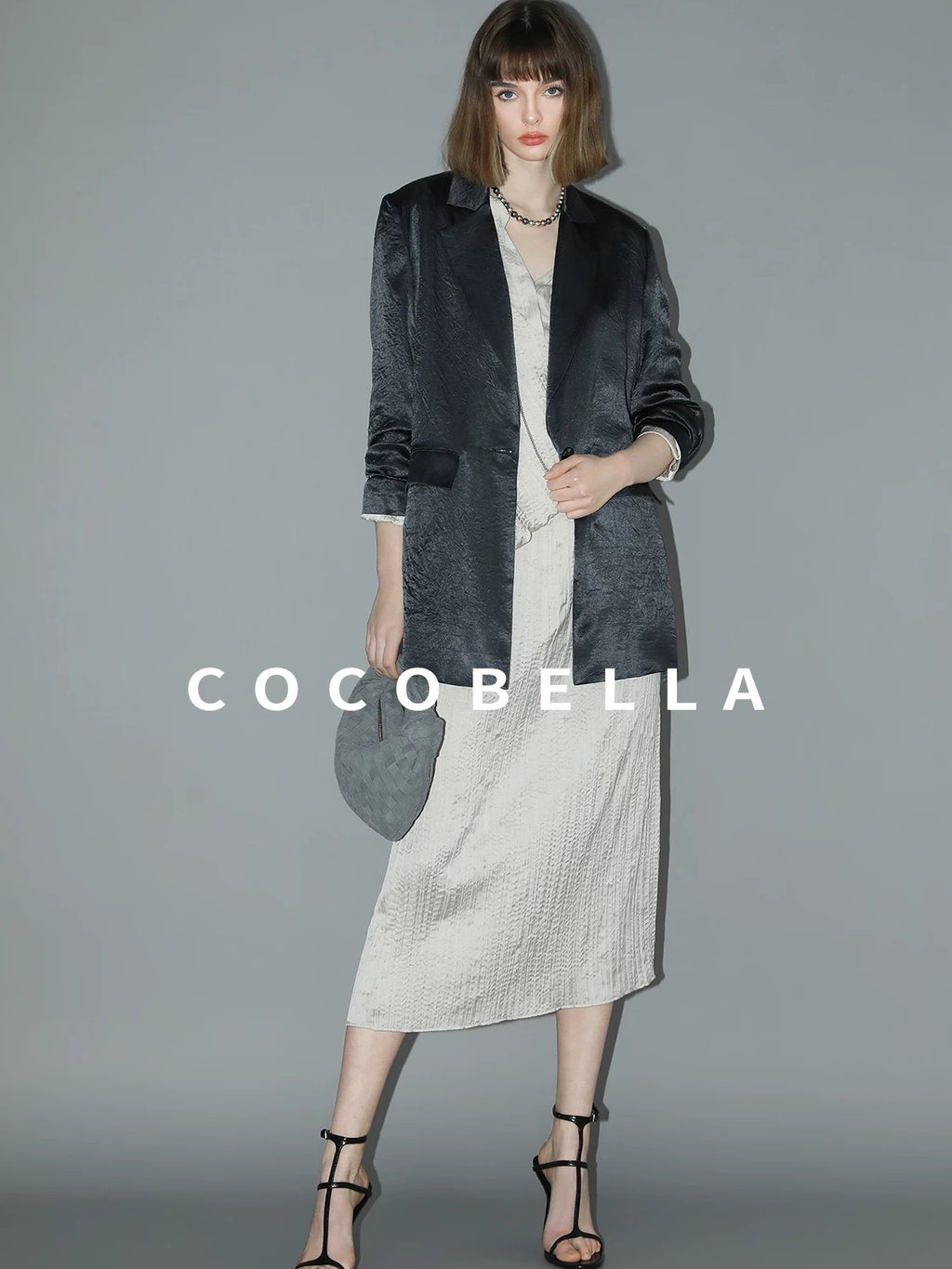 COCOBELLA Asymmetric Pleat Straight Stand Collar Office Women Long Sleeve Shirts