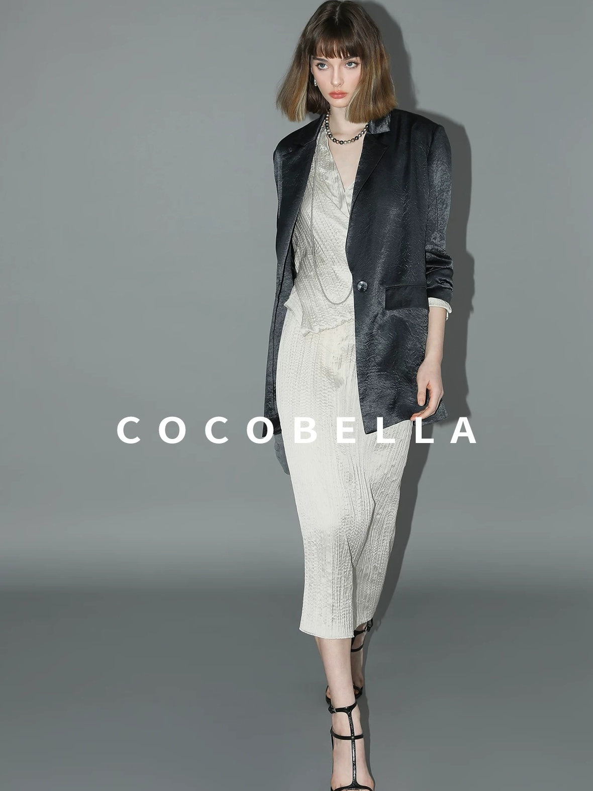 COCOBELLA Asymmetric Pleat Straight Stand Collar Office Women Long Sleeve Shirts