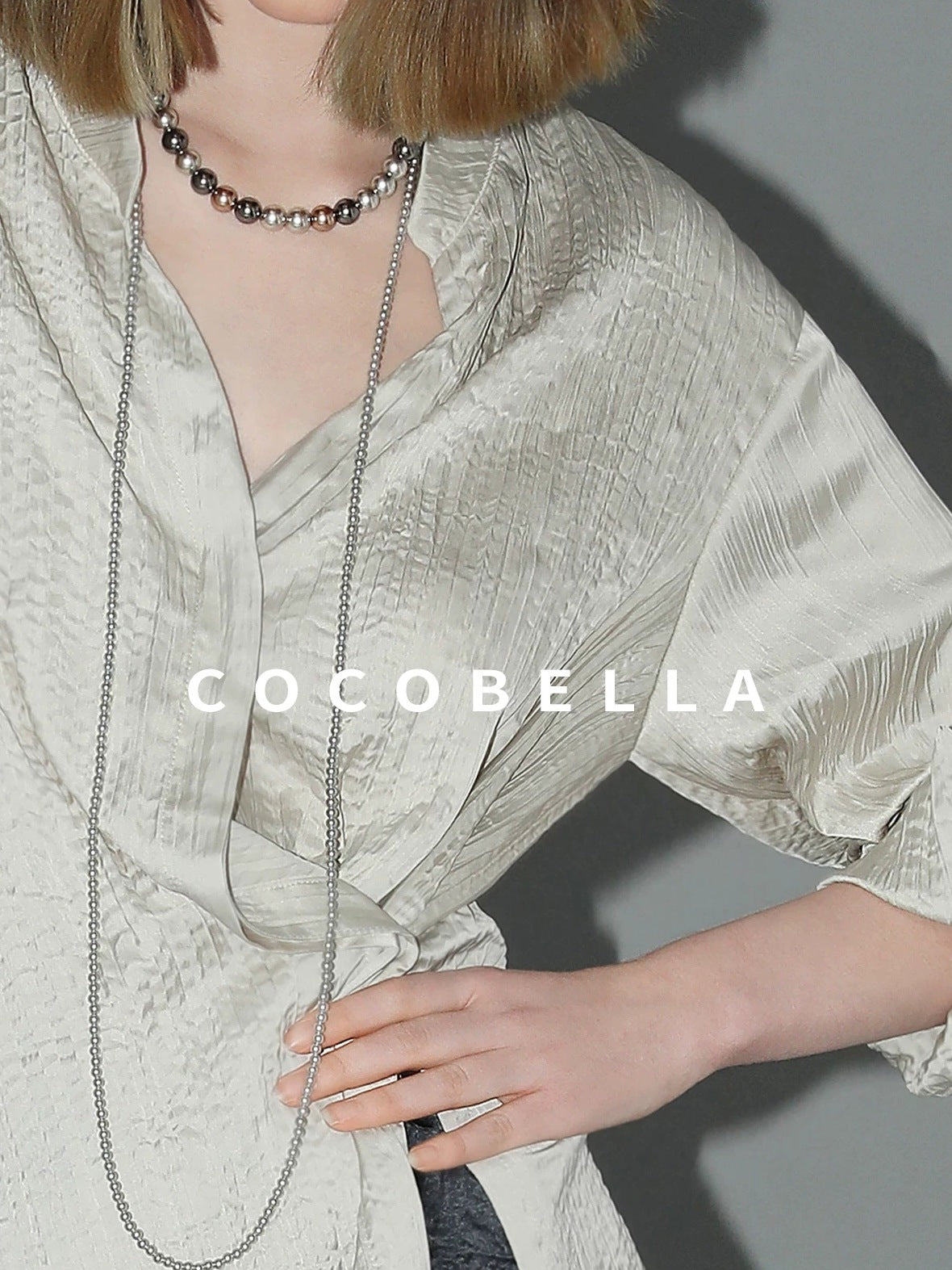 COCOBELLA Asymmetric Pleat Straight Stand Collar Office Women Long Sleeve Shirts