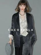 COCOBELLA Asymmetric Pleat Straight Stand Collar Office Women Long Sleeve Shirts