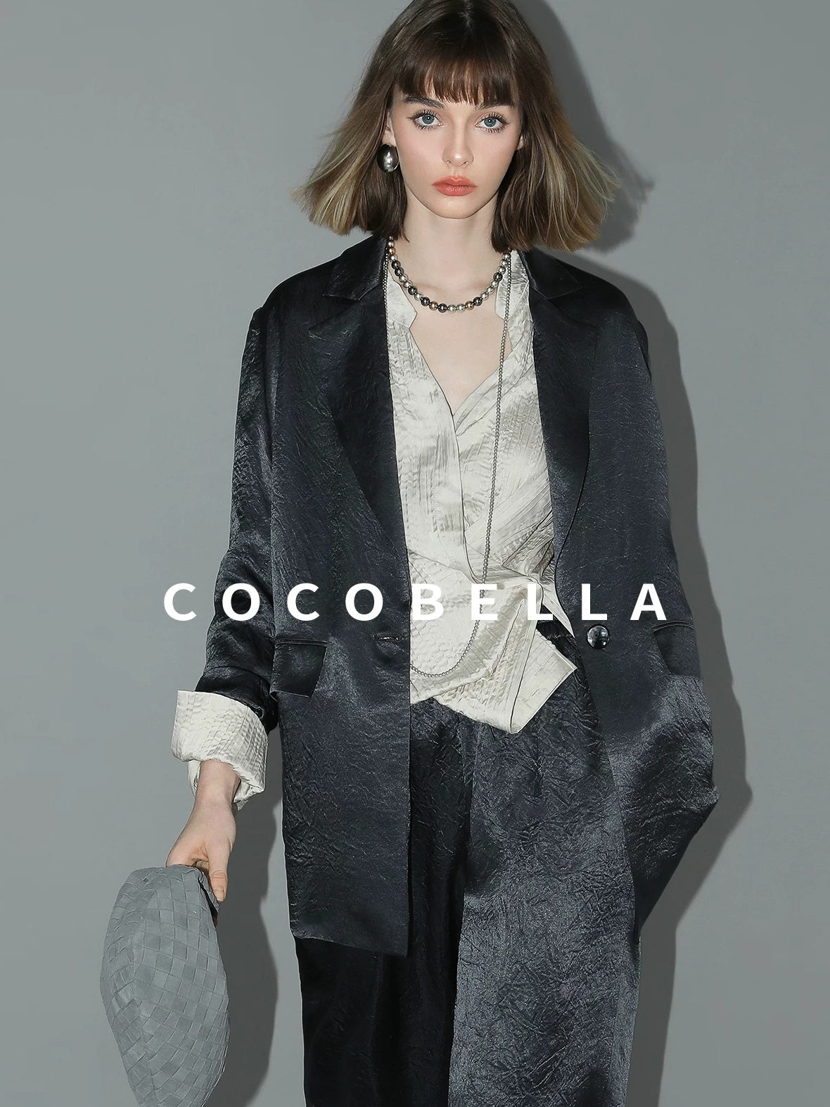 COCOBELLA Asymmetric Pleat Straight Stand Collar Office Women Long Sleeve Shirts