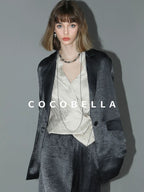 COCOBELLA Asymmetric Pleat Straight Stand Collar Office Women Long Sleeve Shirts