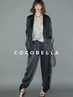 COCOBELLA Asymmetric Pleat Straight Stand Collar Office Women Long Sleeve Shirts
