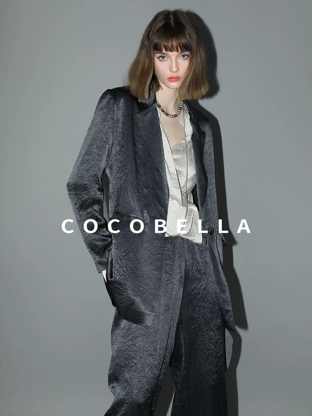 COCOBELLA Asymmetric Pleat Straight Stand Collar Office Women Long Sleeve Shirts