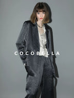 COCOBELLA Asymmetric Pleat Straight Stand Collar Office Women Long Sleeve Shirts