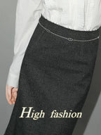 COCOBELLA Asymmetric Topstitch Mid Rise Office Straight H Line Women Maxi Skirts