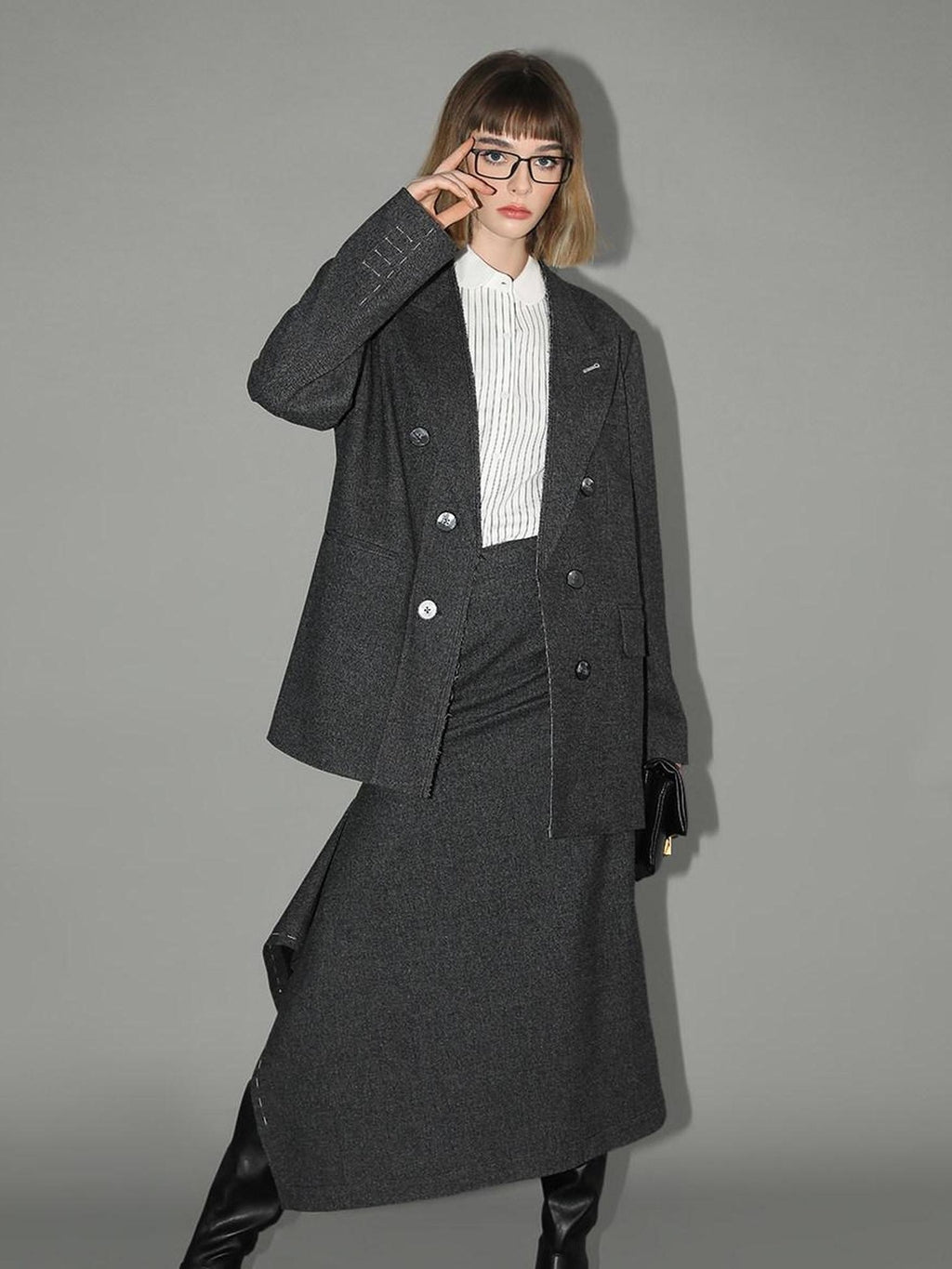 COCOBELLA Asymmetric Topstitch Mid Rise Office Straight H Line Women Maxi Skirts