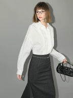 COCOBELLA Asymmetric Topstitch Mid Rise Office Straight H Line Women Maxi Skirts