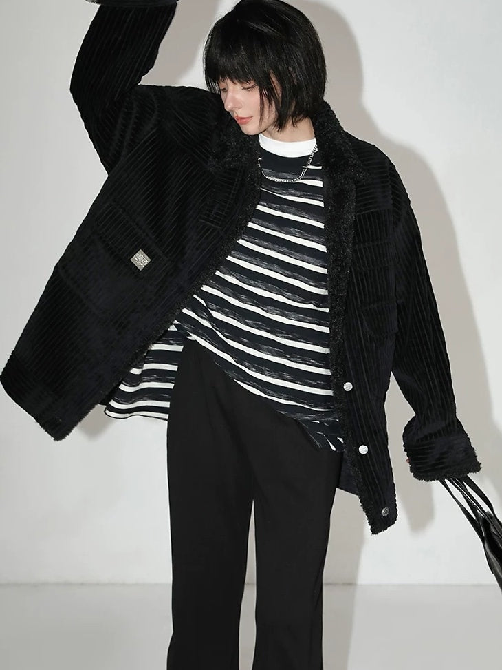 COCOBELLA Asymmetrical Striped Long Sleeve Pullover Straight Fit Commuter Women Shirts