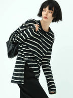COCOBELLA Asymmetrical Striped Long Sleeve Pullover Straight Fit Commuter Women Shirts