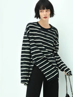 COCOBELLA Asymmetrical Striped Long Sleeve Pullover Straight Fit Commuter Women Shirts