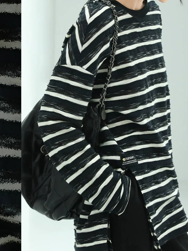 COCOBELLA Asymmetrical Striped Long Sleeve Pullover Straight Fit Commuter Women Shirts