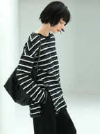 COCOBELLA Asymmetrical Striped Long Sleeve Pullover Straight Fit Commuter Women Shirts