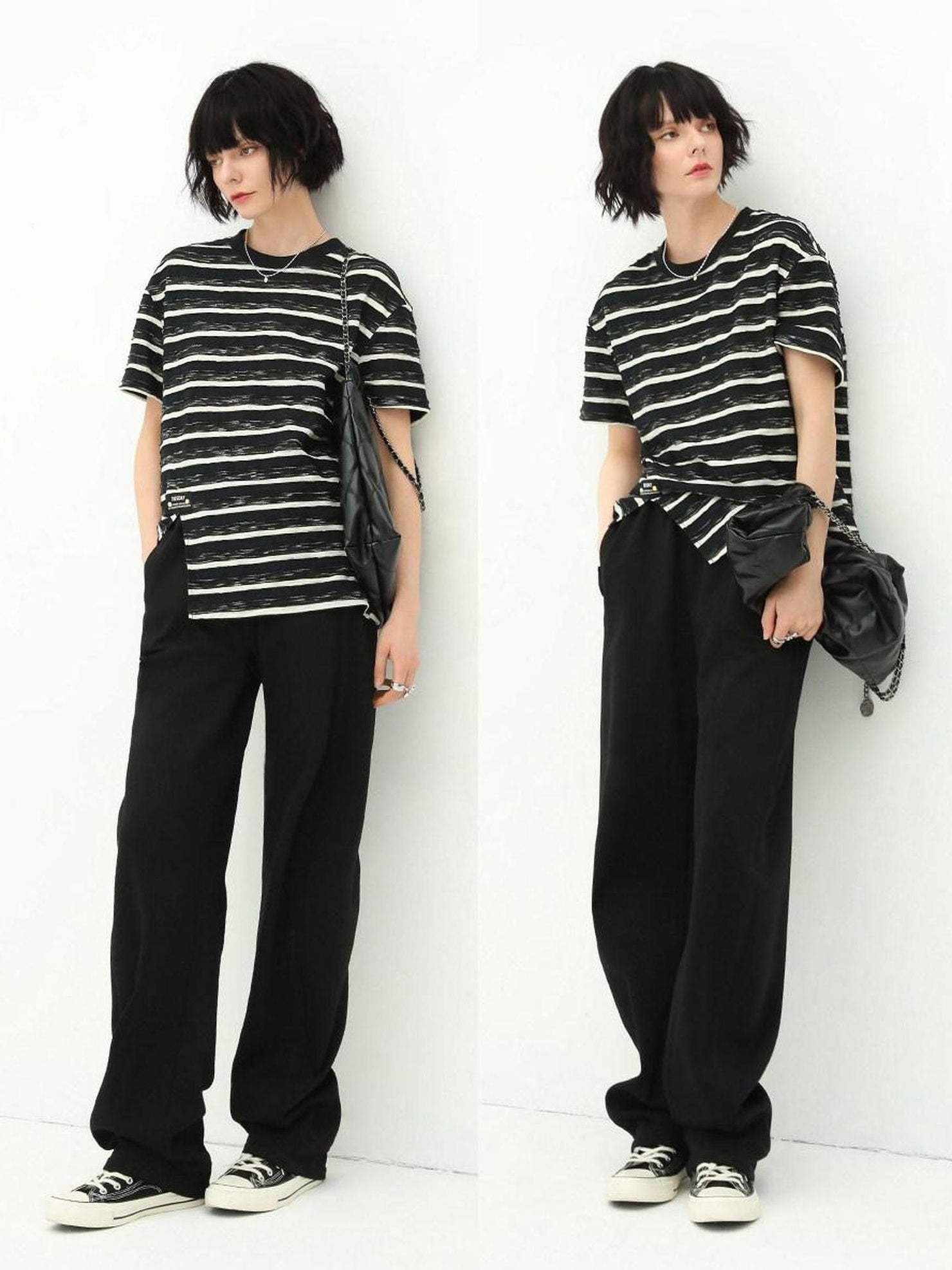 COCOBELLA Asymmetrical Striped Long Sleeve Pullover Straight Fit Commuter Women Shirts