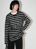 COCOBELLA Asymmetrical Striped Long Sleeve Pullover Straight Fit Commuter Women Shirts