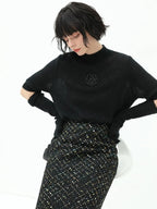 COCOBELLA Beaded Detachable Sleeves Straight Fit Office Knit Mock Neck Black Sweater