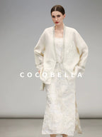 COCOBELLA Beaded Embroidered Tie Front Chinese Loose V Neck Floral Long Sleeve Pearl Shirts