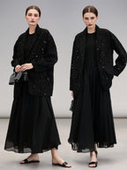COCOBELLA Beaded Sequin Straight Fit One Button Office Long Sleeve Black Women Blazers