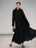 COCOBELLA Beaded Sequin Straight Fit One Button Office Long Sleeve Black Women Blazers