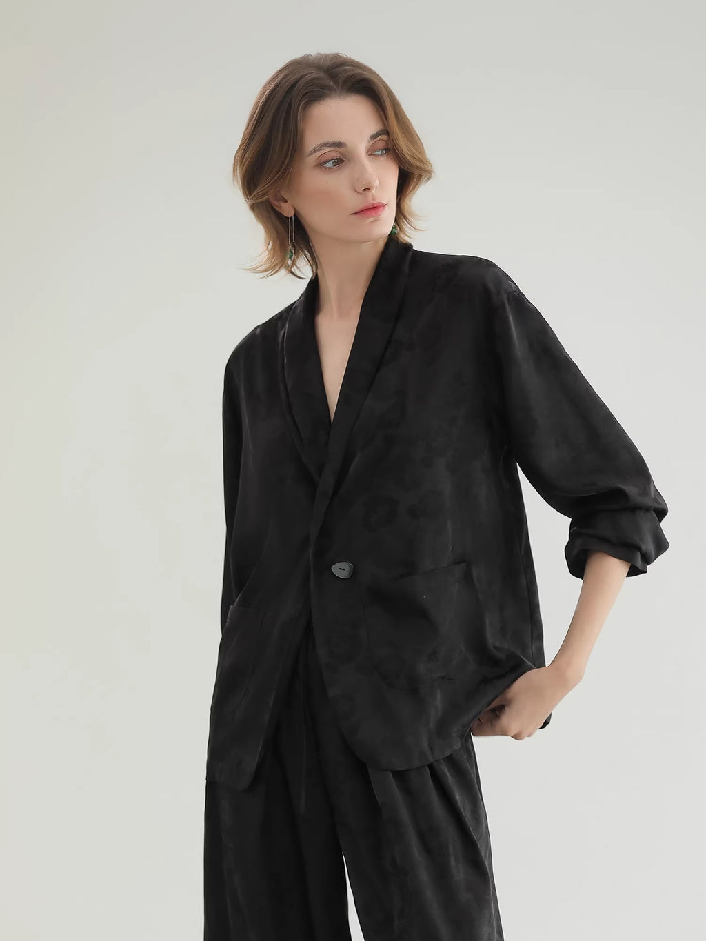 COCOBELLA_Botanical_Jacquard_Straight_Fit_Single_Button_Pockets_Office_Women_Blazers_MISSTT
