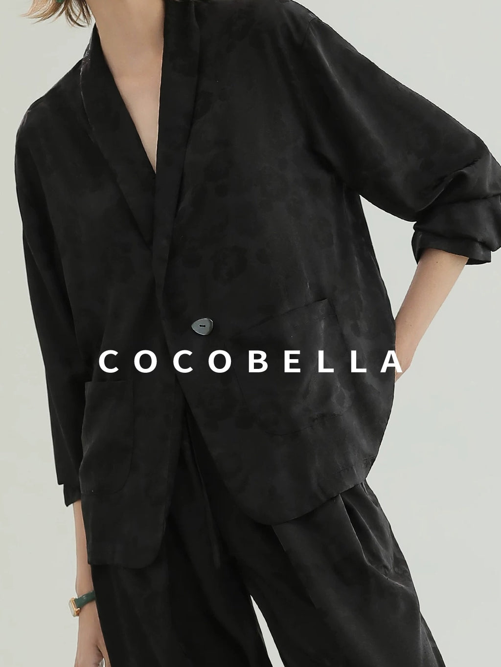 COCOBELLA Botanical Jacquard Straight Fit Single Button Pockets Office Women Blazers