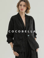 COCOBELLA Botanical Jacquard Straight Fit Single Button Pockets Office Women Blazers