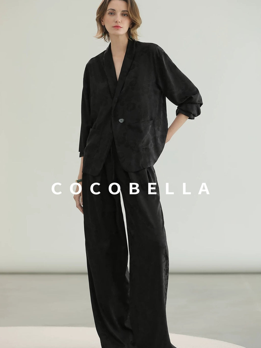 COCOBELLA Botanical Jacquard Straight Fit Single Button Pockets Office Women Blazers