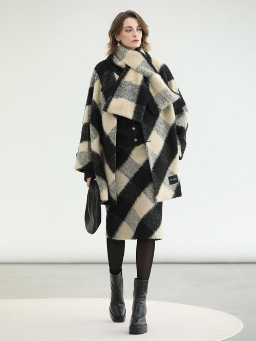 COCOBELLA British Plaid Single Breasted Straight Midlength Office Polyester Coats