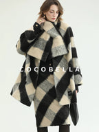 COCOBELLA British Plaid Single Breasted Straight Midlength Office Polyester Coats