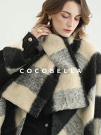 COCOBELLA British Plaid Single Breasted Straight Midlength Office Polyester Coats