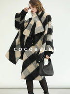 COCOBELLA British Plaid Single Breasted Straight Midlength Office Polyester Coats