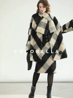 COCOBELLA British Plaid Single Breasted Straight Midlength Office Polyester Coats