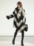 COCOBELLA British Plaid Single Breasted Straight Midlength Office Polyester Coats