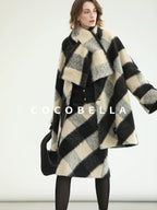 COCOBELLA British Plaid Single Breasted Straight Midlength Office Polyester Coats