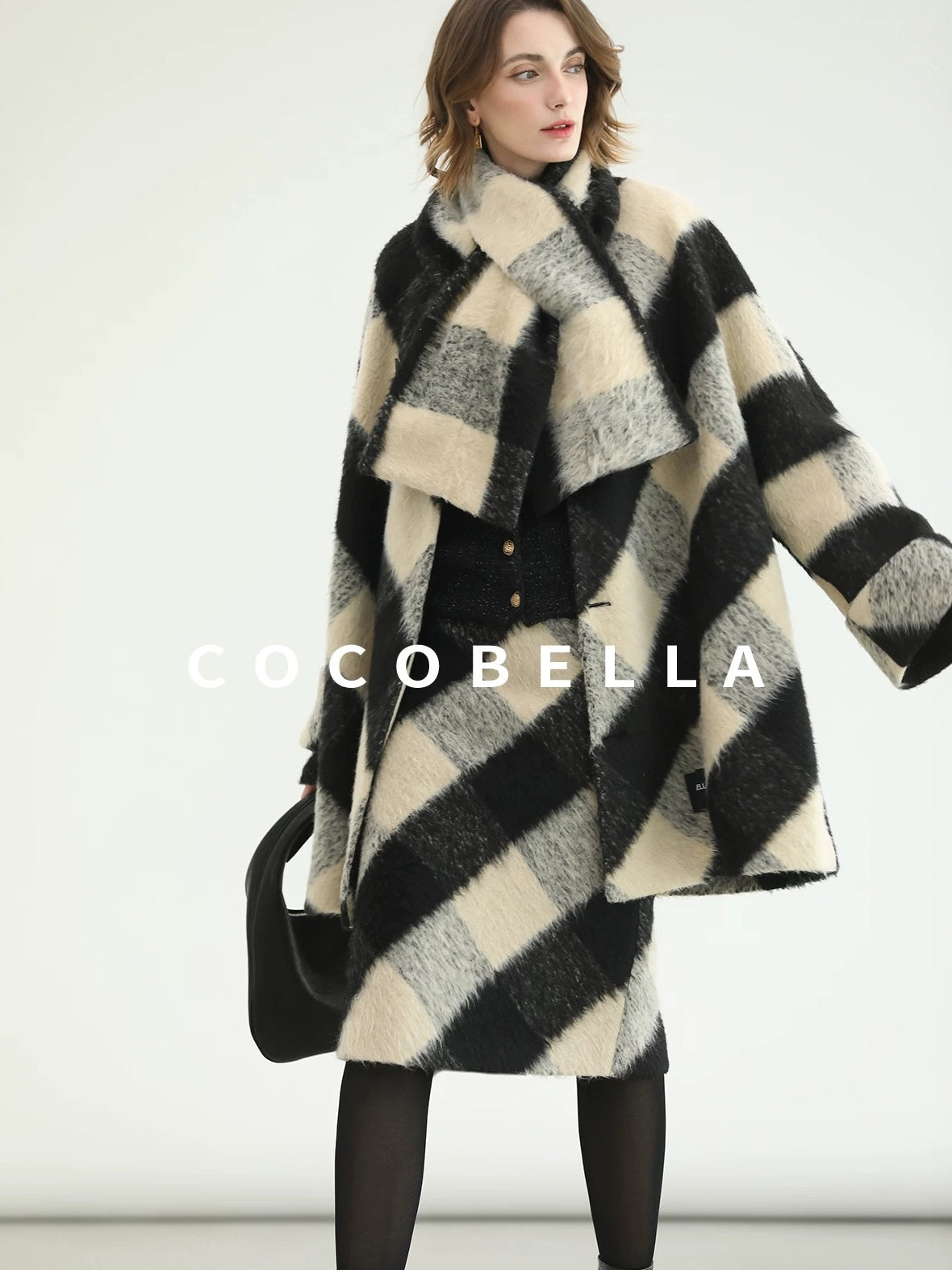 COCOBELLA British Plaid Single Breasted Straight Midlength Office Polyester Coats