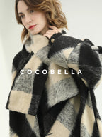 COCOBELLA British Plaid Single Breasted Straight Midlength Office Polyester Coats