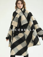 COCOBELLA British Plaid Single Breasted Straight Midlength Office Polyester Coats