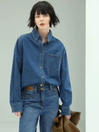 COCOBELLA Brushed Long Sleeve Vintage Button Pocket Straight Fit Women Workwear Shirts