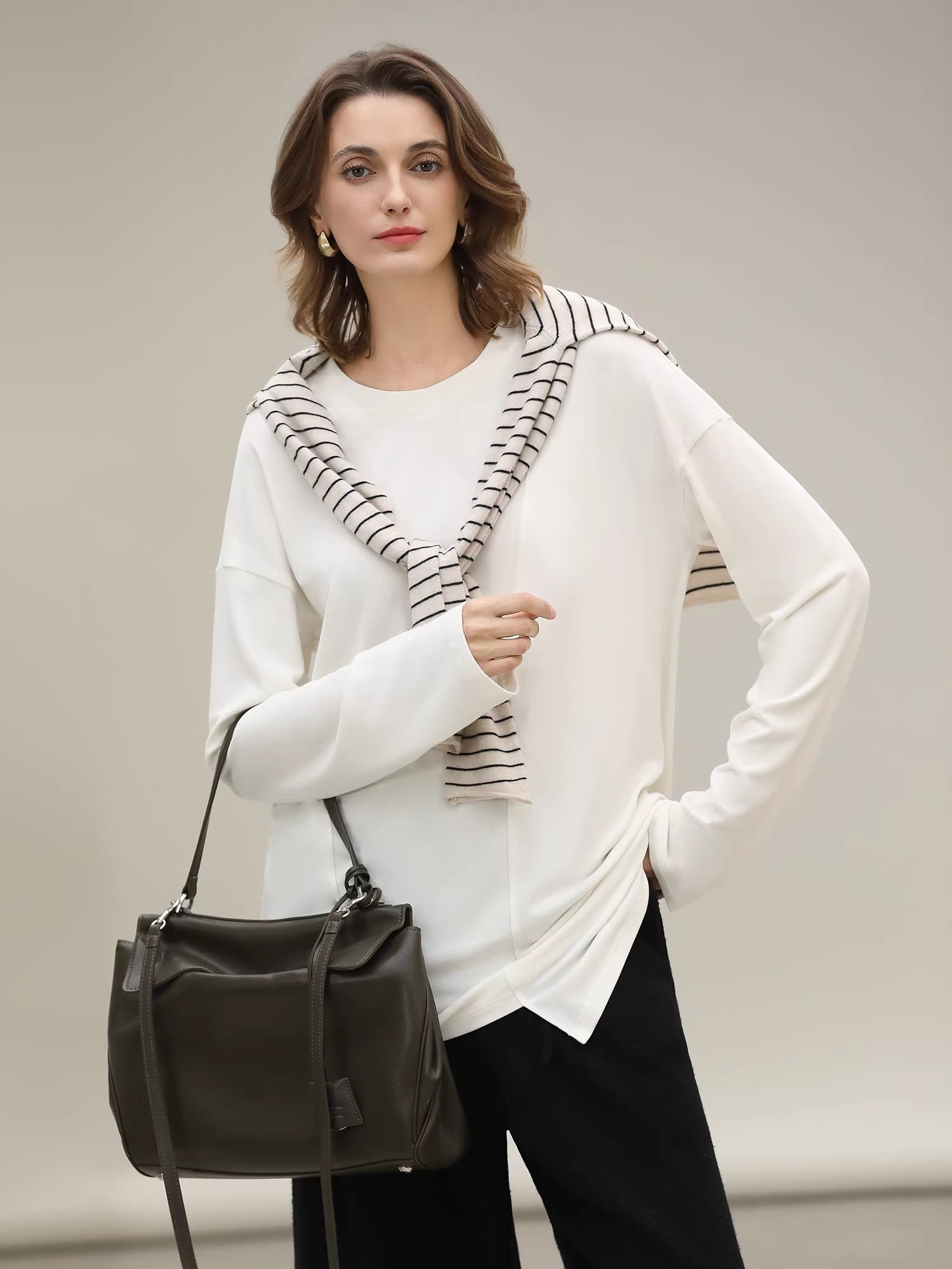 COCOBELLA_Brushed_Viscose_Anti_Static_Minimalist_Loose_High_Neck_Women_Long_Sleeve_T-Shirts_MISSTT