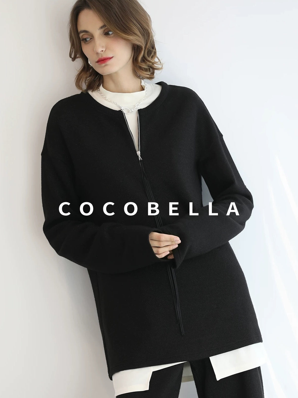COCOBELLA Brushed Viscose Anti Static Minimalist Loose High Neck Women Long Sleeve T-Shirts