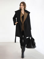 COCOBELLA Brushed Wool Blend Patchwork Straight Fit Office Hooded Coats